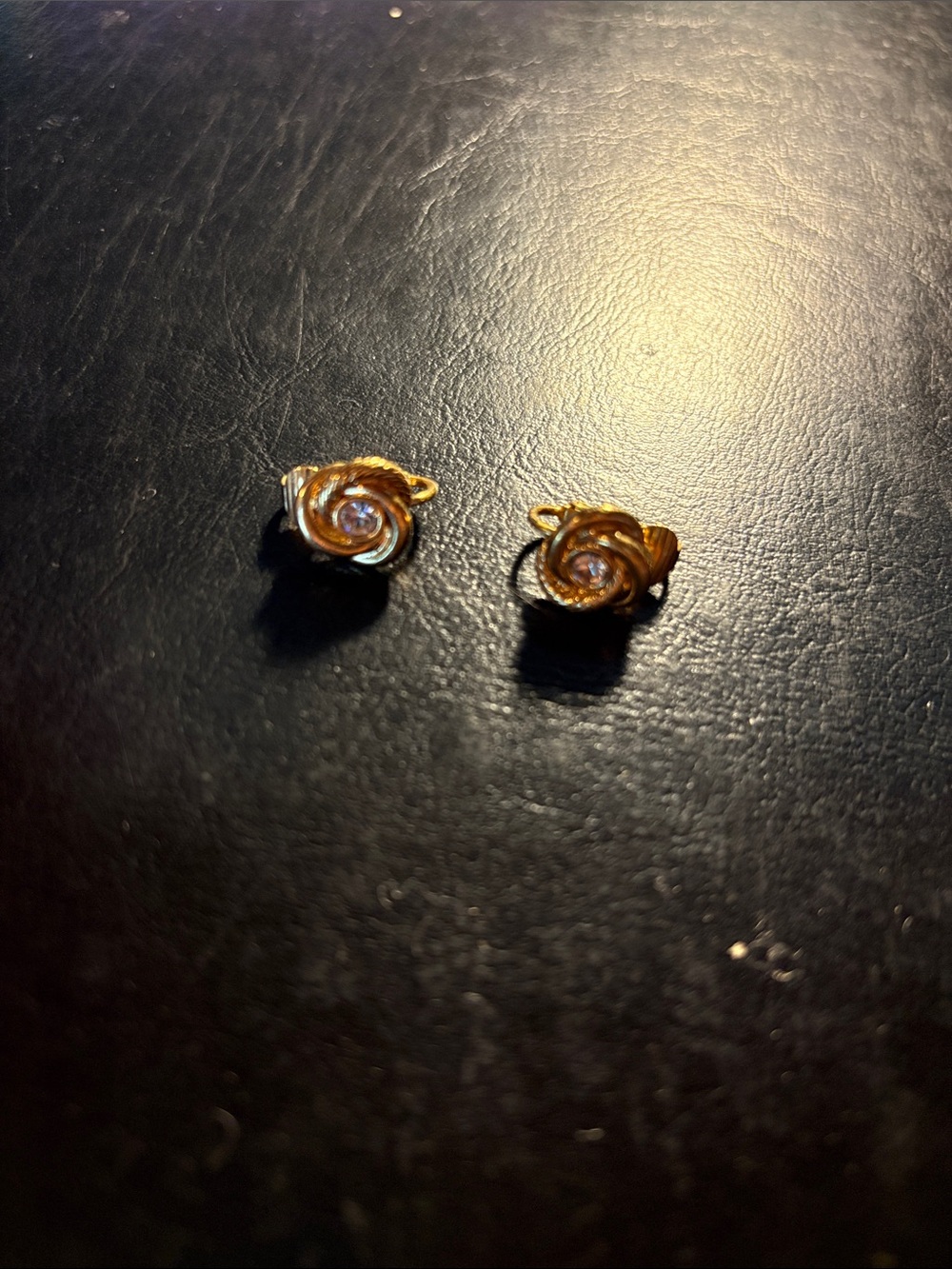 Avon Gold Rose Stud Earrings with Clear Crystal Centers